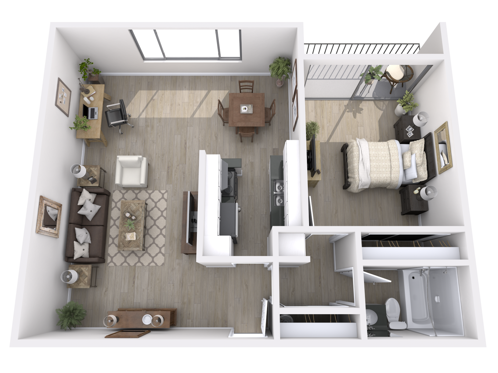 Floor plan for 1 bed, 1 bath, 746 sqft